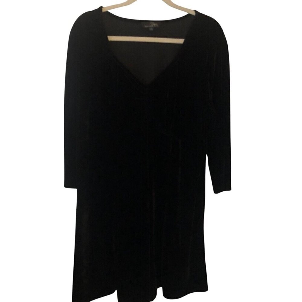 Suzanne Betro Velvet Babydoll Dress Women's Plus size 2X Black 3/4 Sleeve